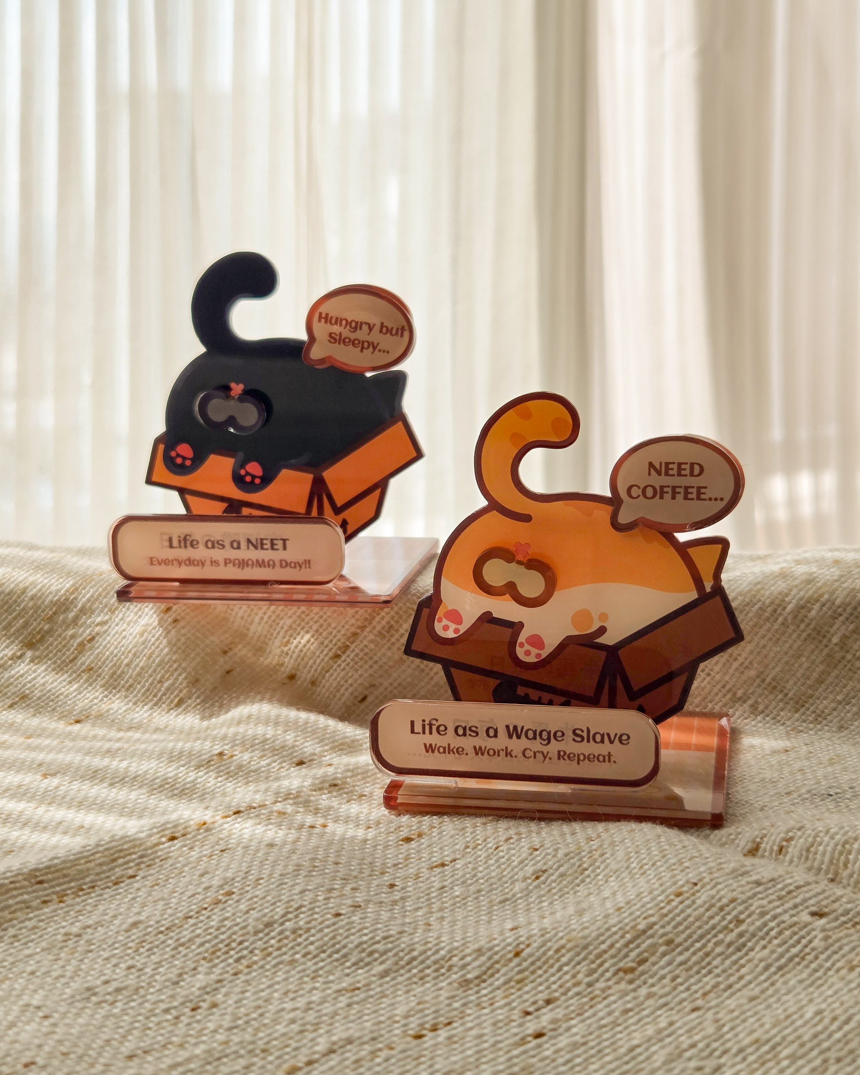Interactive cat standee close-up